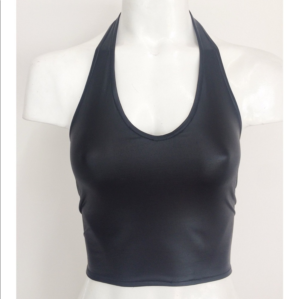 Alchemy Faux Leather Lace Up Halter Top